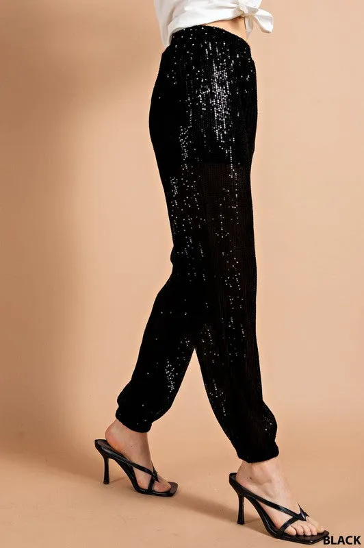 Black Full Lined Sequin Jogger