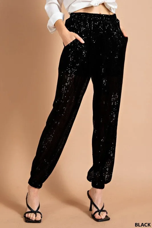 Black Full Lined Sequin Jogger