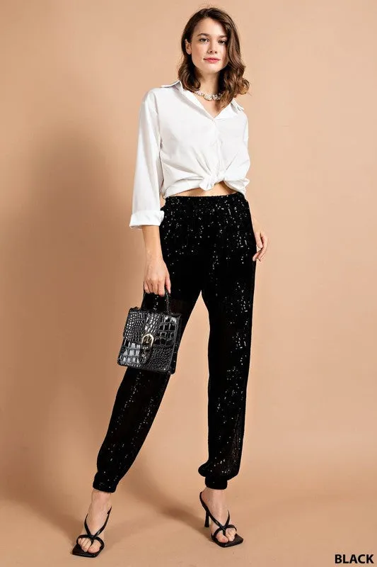 Black Full Lined Sequin Jogger