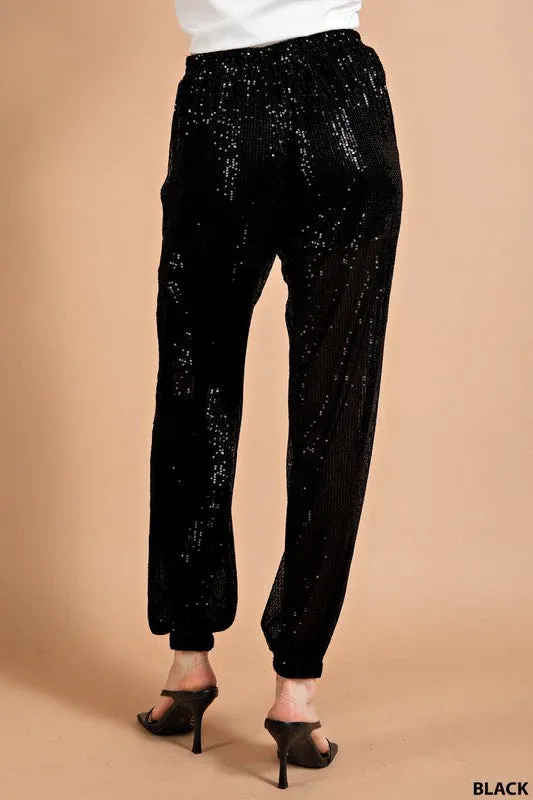 Black Full Lined Sequin Jogger