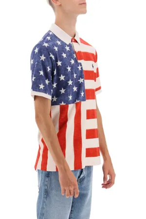 classic fit polo shirt with printed flag