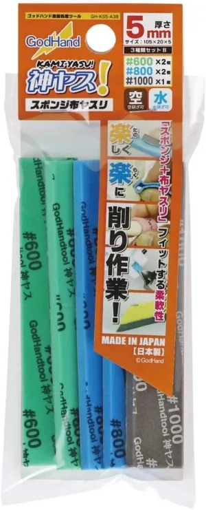 GodHand Kamiyasu Sanding Sponge Stick 5mm Set B (600, 800, 1000) GH-KS5-A3B