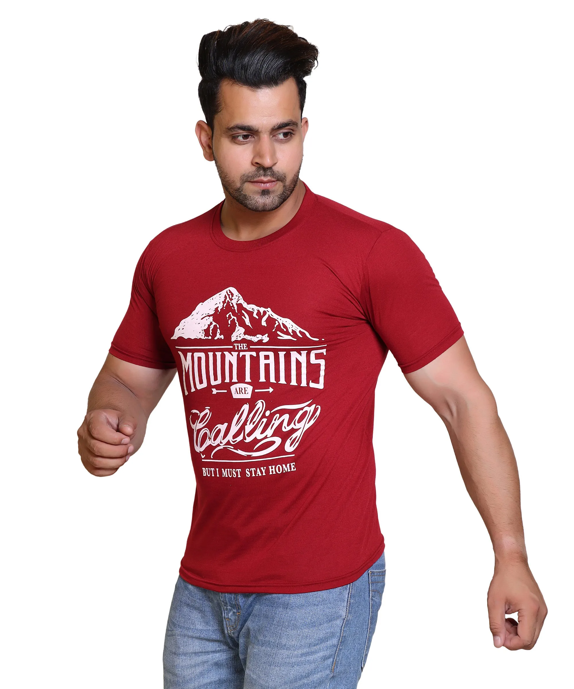 Men Mountains Are Calling Cotton Blend Round Neck Half Sleeves T-Shirt