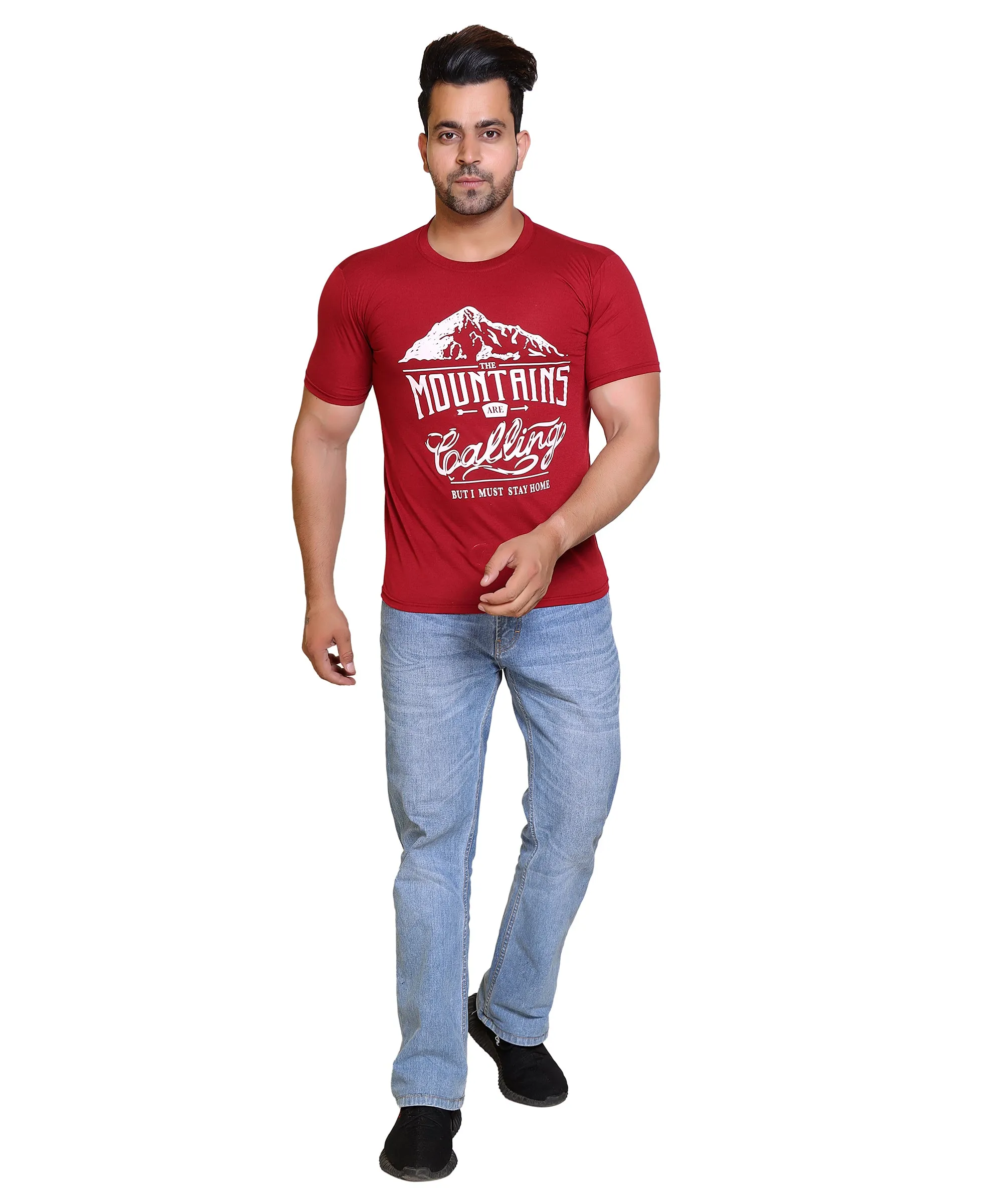 Men Mountains Are Calling Cotton Blend Round Neck Half Sleeves T-Shirt