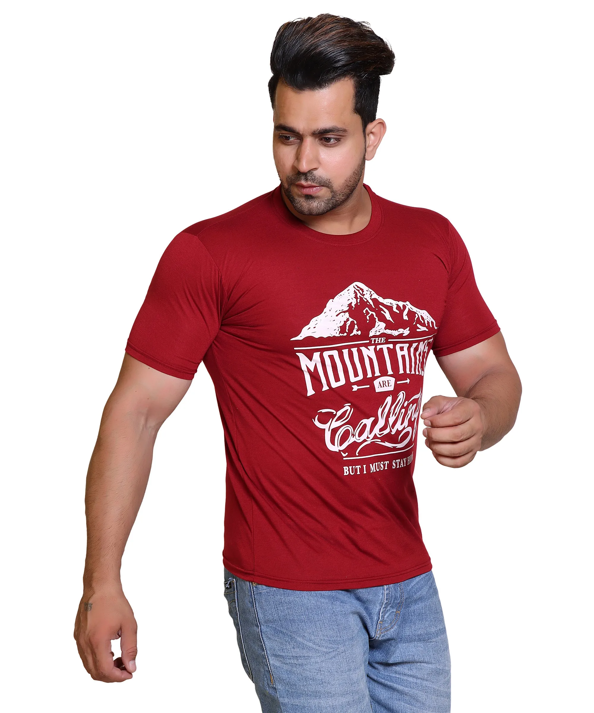 Men Mountains Are Calling Cotton Blend Round Neck Half Sleeves T-Shirt