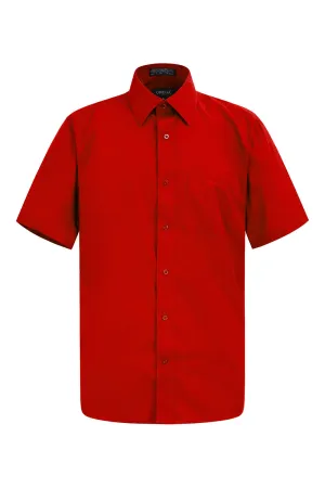 Men's Regular Fit Short Sleeve Solid Color Dress Shirts (Red)