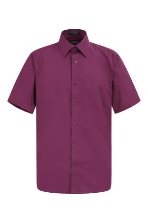 Men's Regular Fit Short Sleeve Solid Color Dress Shirts (Wine)