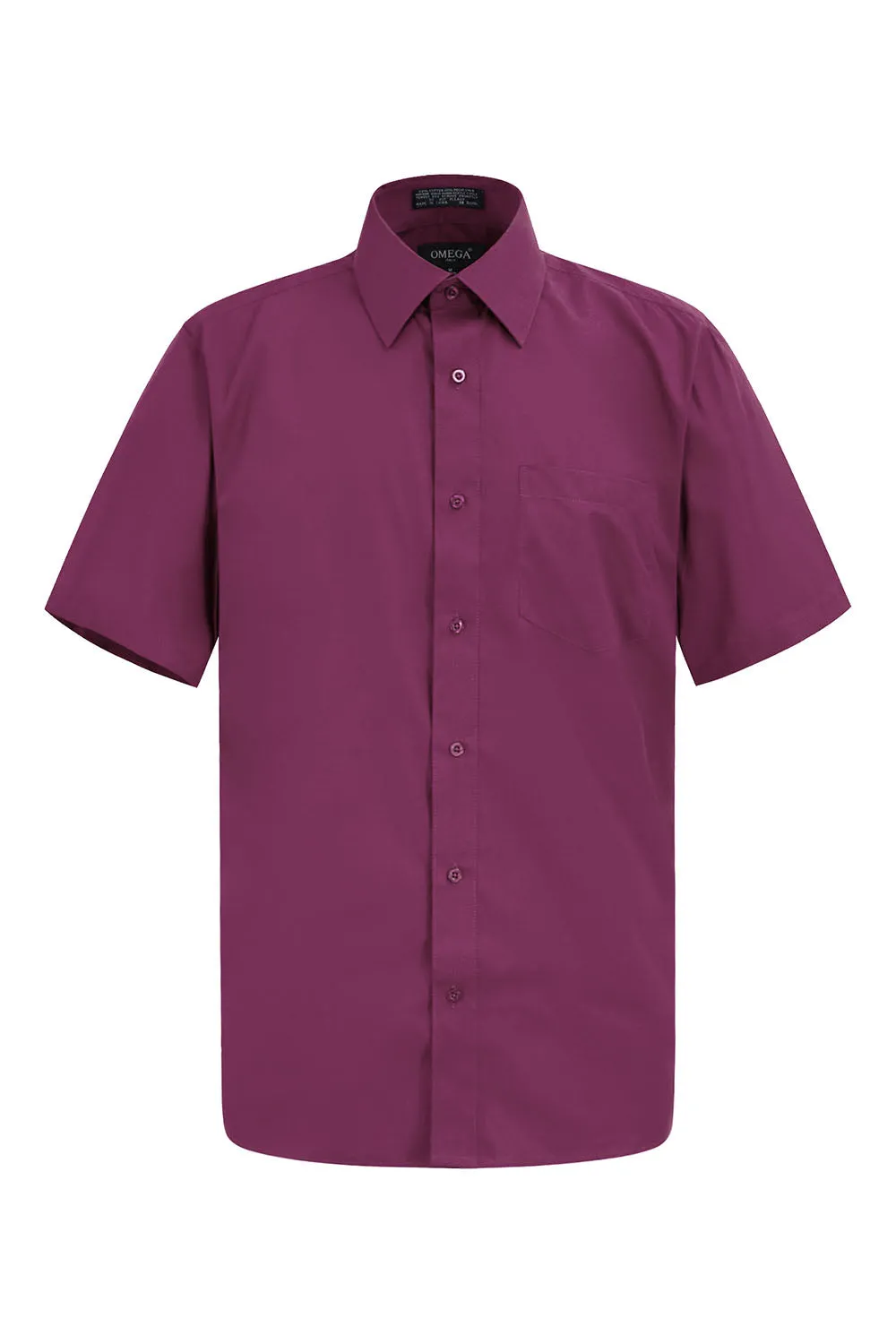 Men's Regular Fit Short Sleeve Solid Color Dress Shirts (Wine)