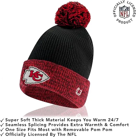 NFL Official Adults Super Soft Two Tone Winter Beanie Knit Hat with Extra Warm Touch Screen Gloves|Kansas City Chiefs