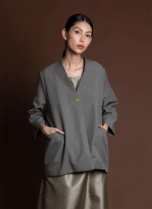 Pectin One-Button Pocket Jacket in Sage Green/Grey