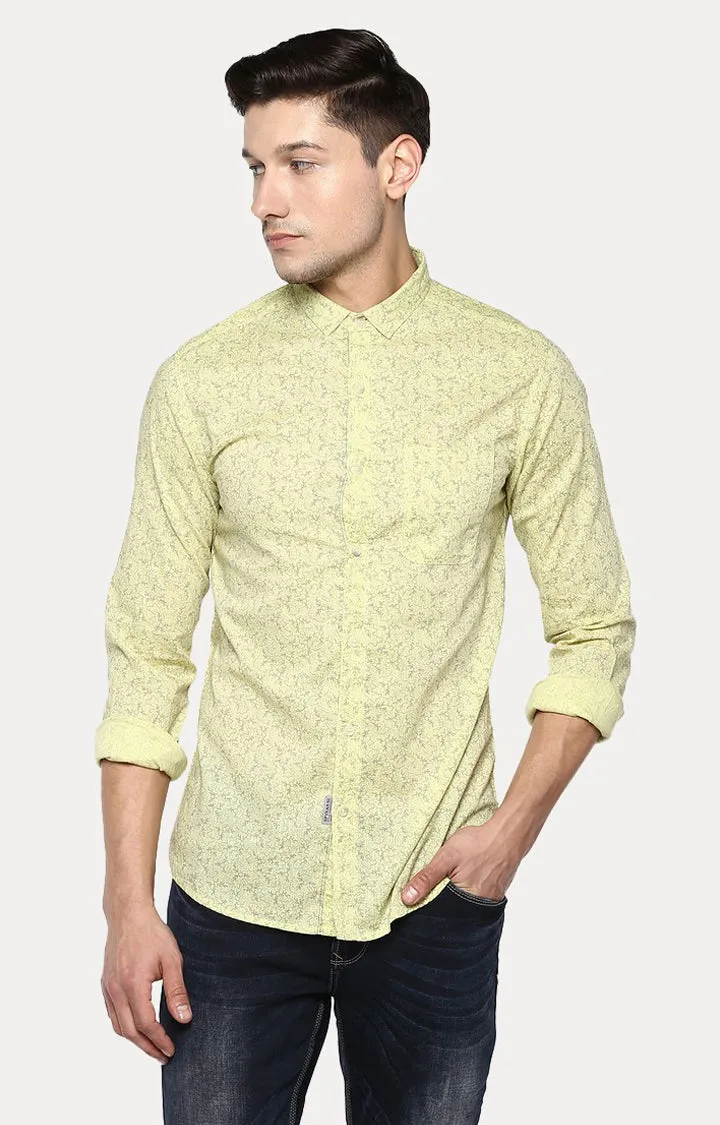 Spykar Men'S Yellow Cotton Printed Casual Shirts