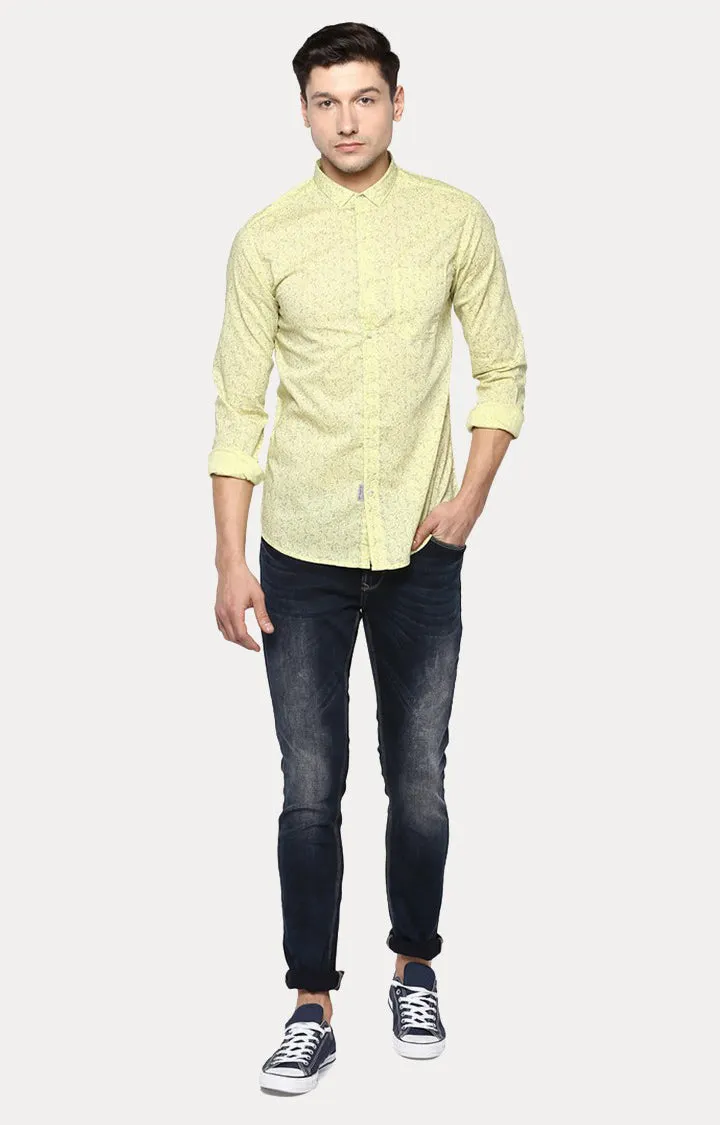 Spykar Men'S Yellow Cotton Printed Casual Shirts